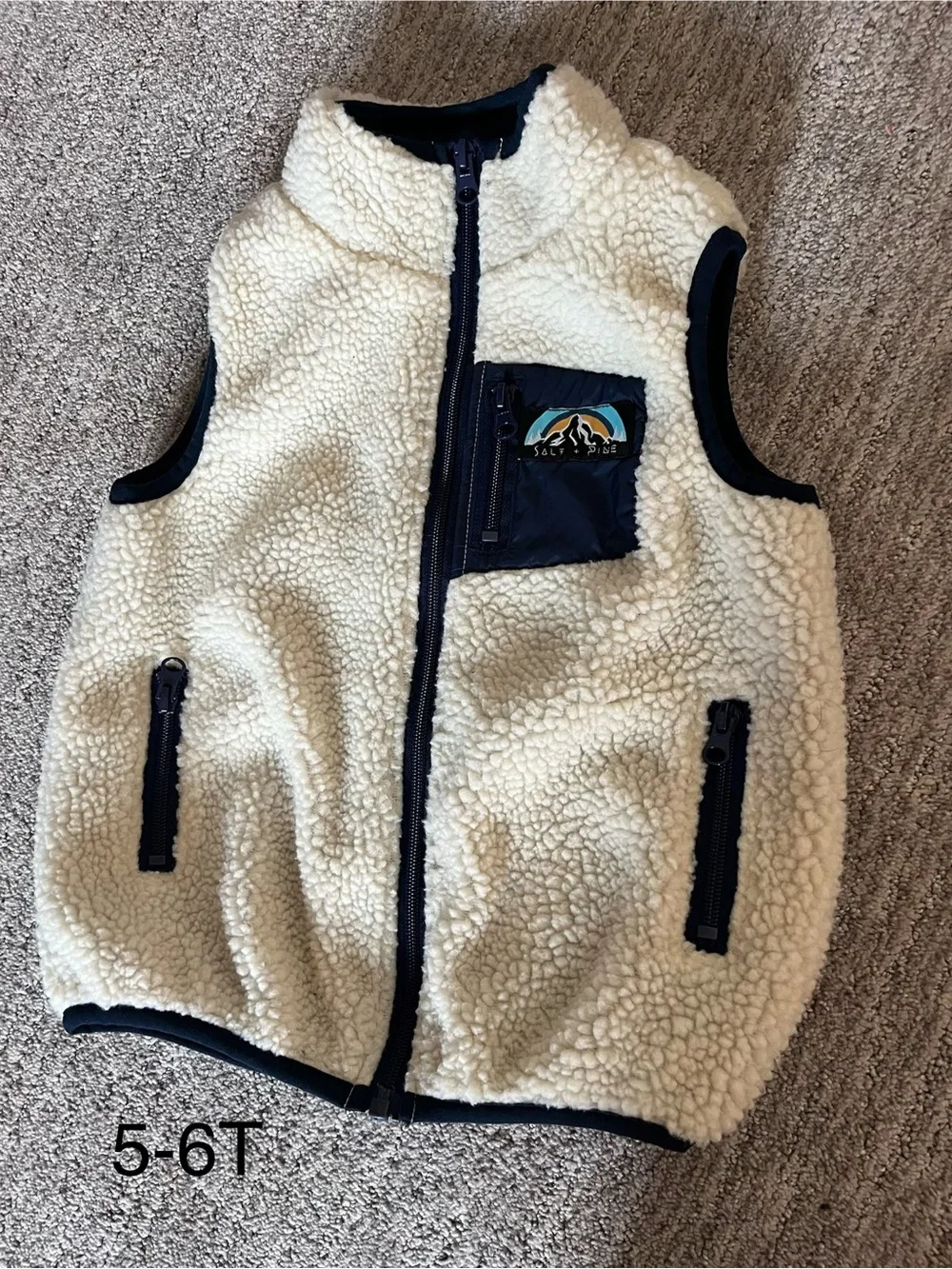 Salt + Pine Cozy Cream Sherpa Vest with Navy Trim